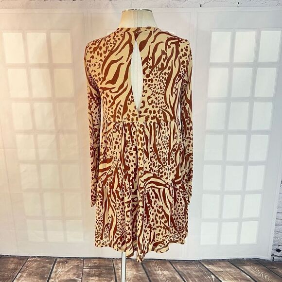 🔥🔥5 for $25🔥🔥 AFRM brown tan animal print long sleeve babydoll mini dress - Picture 8 of 13